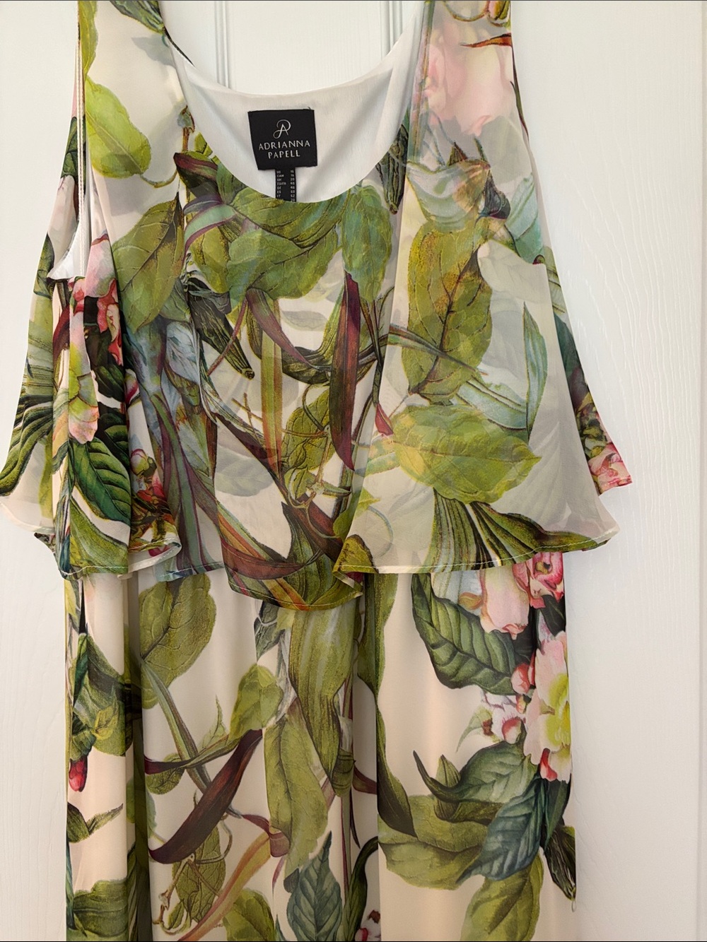 Adrianna Papell White Maxi Dress with Green Floral Print - Picture 2 of 3